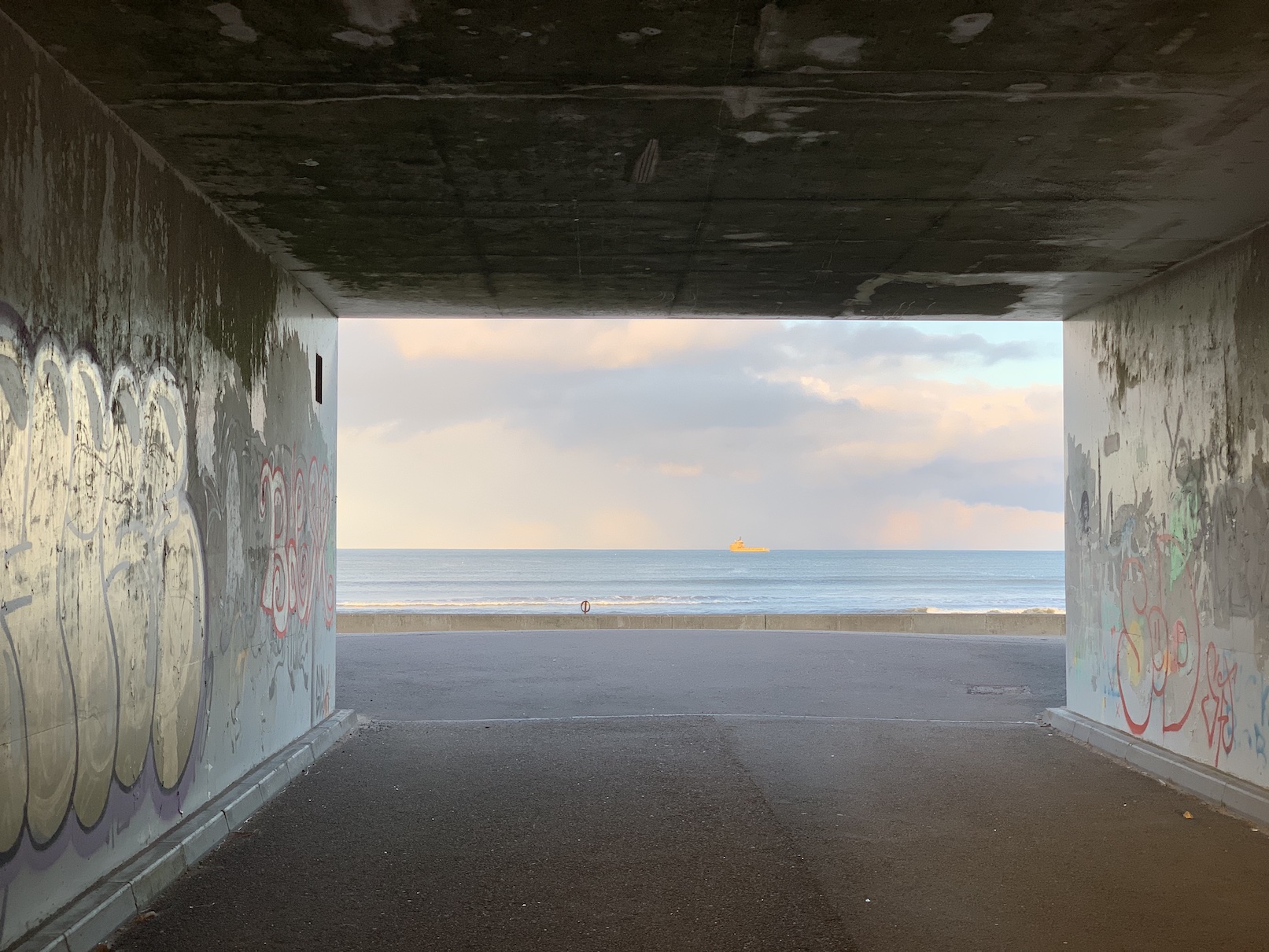 The Sea At Sunset Through a Tunnel in Aberdeen, Scotland